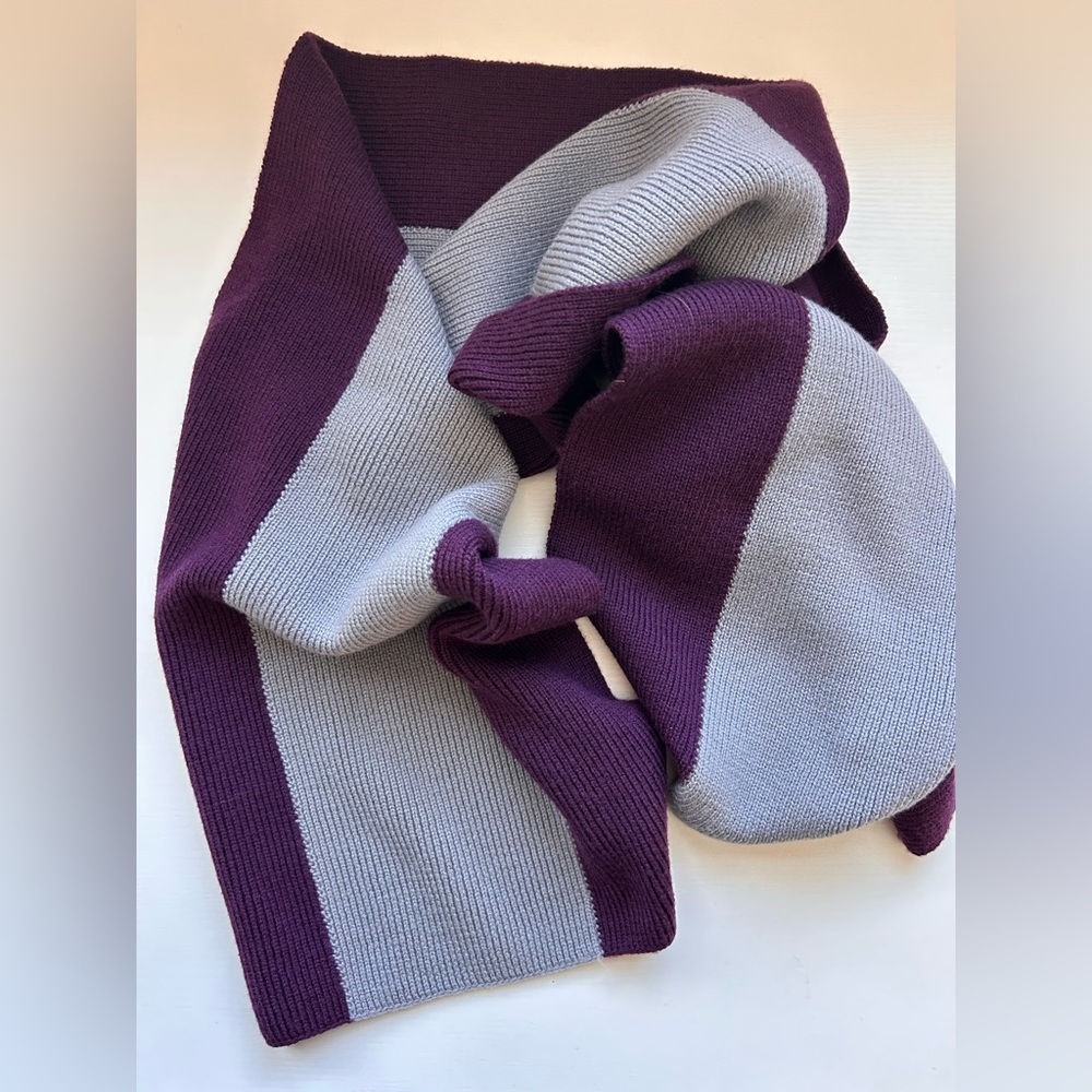 Purple & Gray Knit 100% Merino Wool Stripe Color Block‎ Winter Scarf Portolano